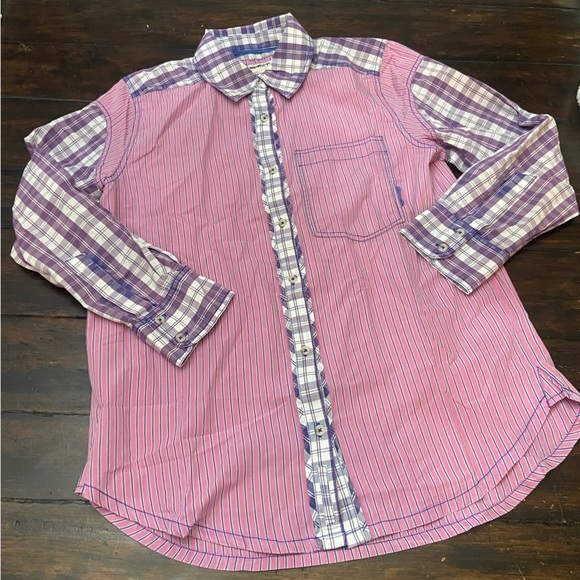 New! Free People We The Free Montauk Gingham Plaid Shirt pink purple 2435 - Picture 10 of 13